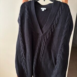 J. Jill Black V-Neck Cable Knit Sweater
